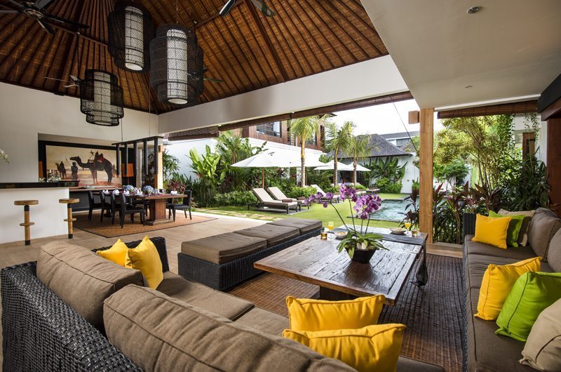 Villa Anam Living and Dining Area with Pool View, Seminyak | 8 Bedroom Villas Bali